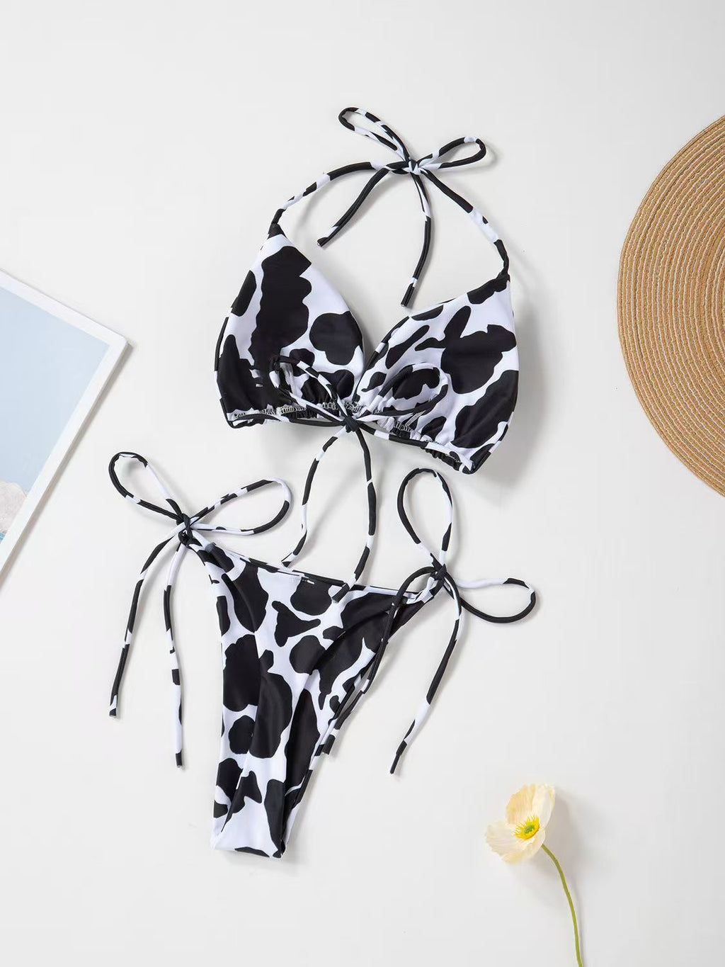 Lace-Up Three-Piece Bikini Set