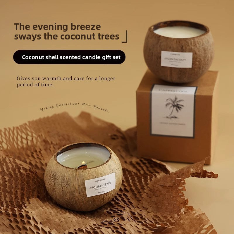 Wooden Coconut Shell Scented Candle Gift Set