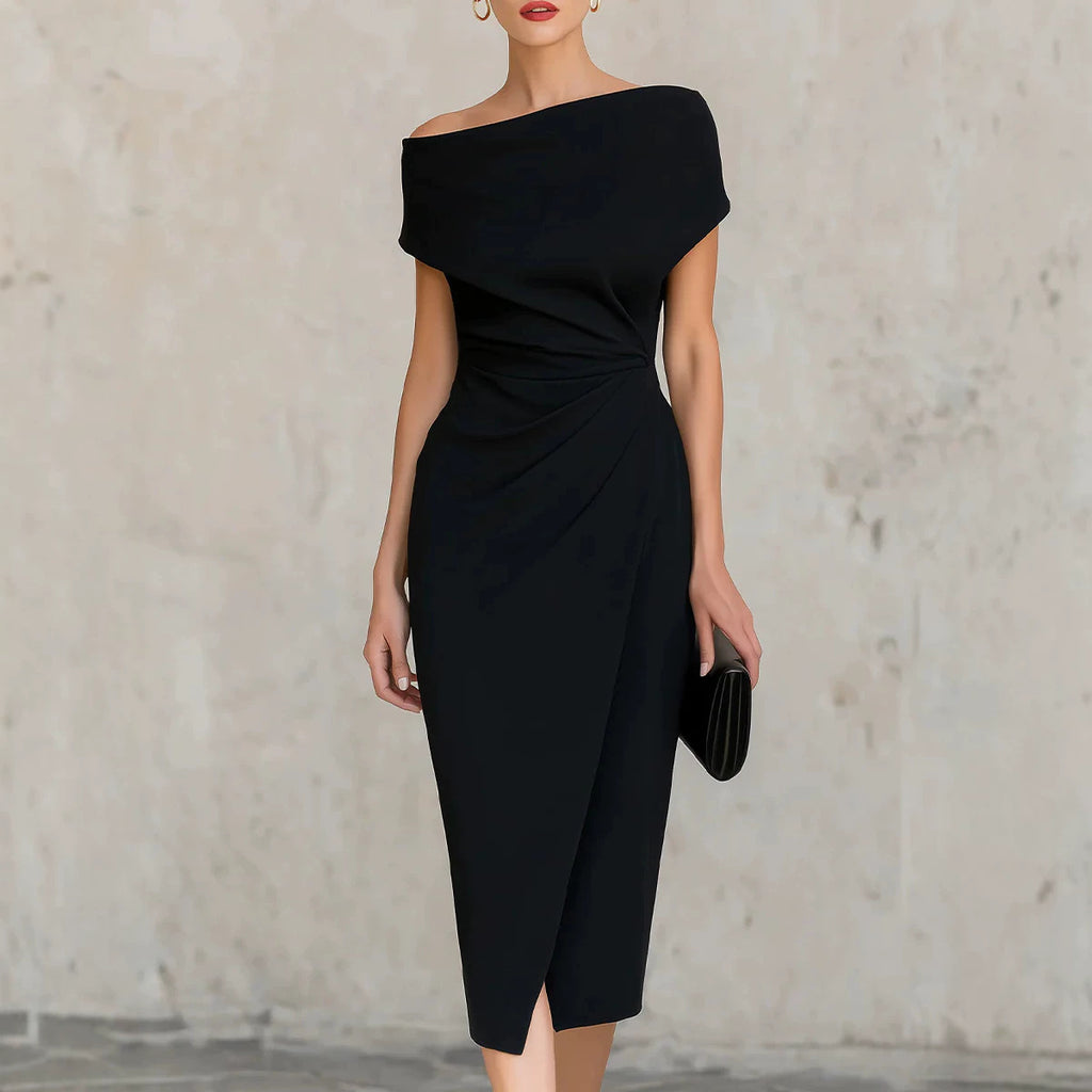 Off-Shoulder Pleated Waist Dress