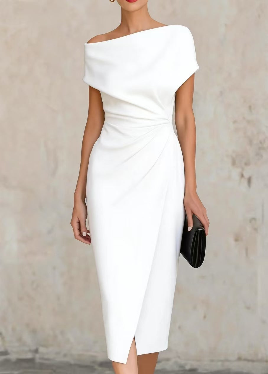 Off-Shoulder Pleated Waist Dress