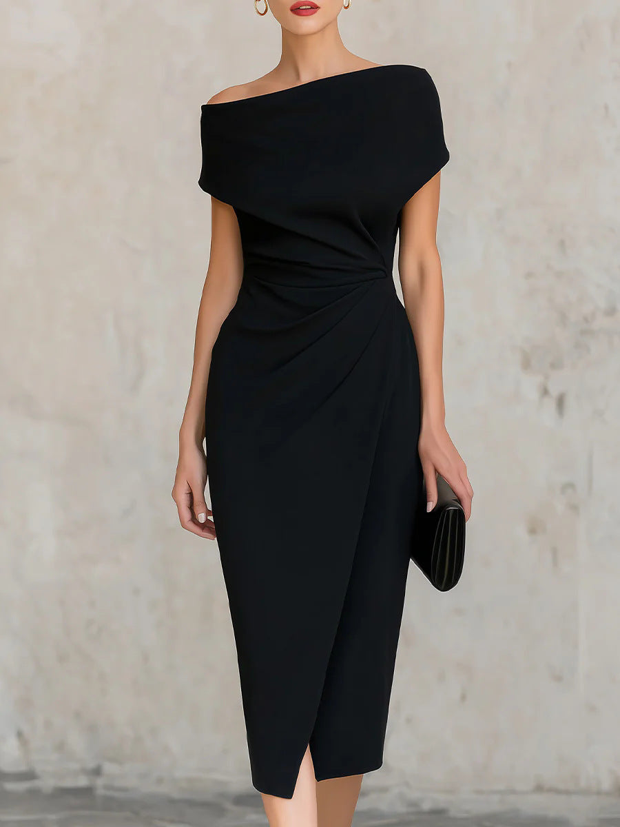 Off-Shoulder Pleated Waist Dress