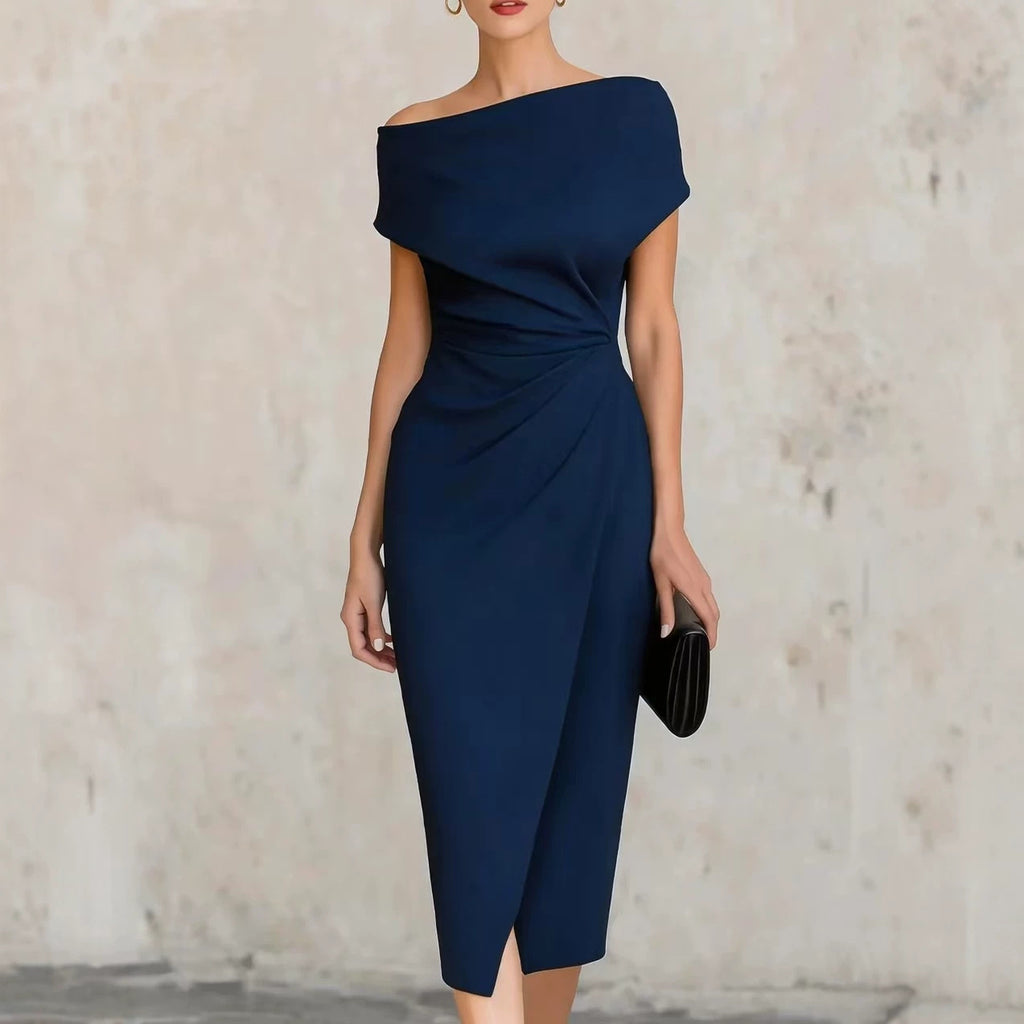 Off-Shoulder Pleated Waist Dress