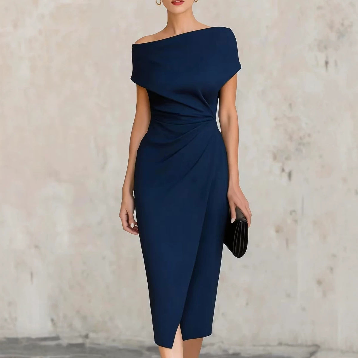 Off-Shoulder Pleated Waist Dress