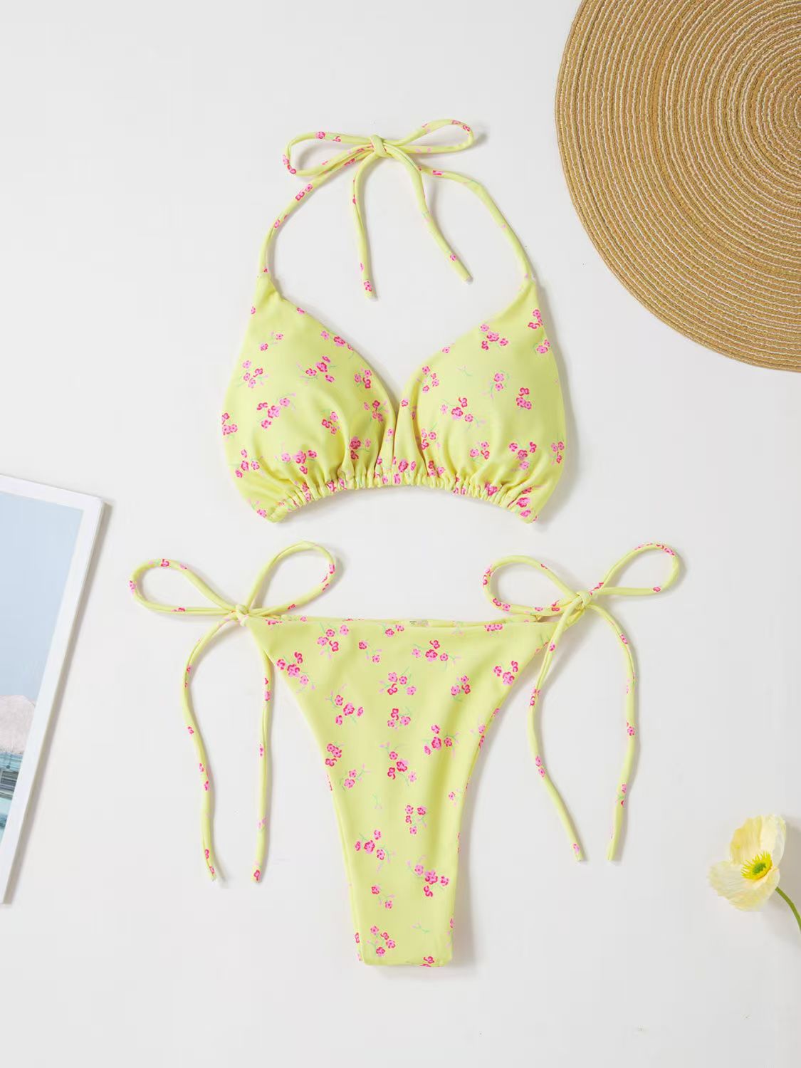 Lace-Up Three-Piece Bikini Set