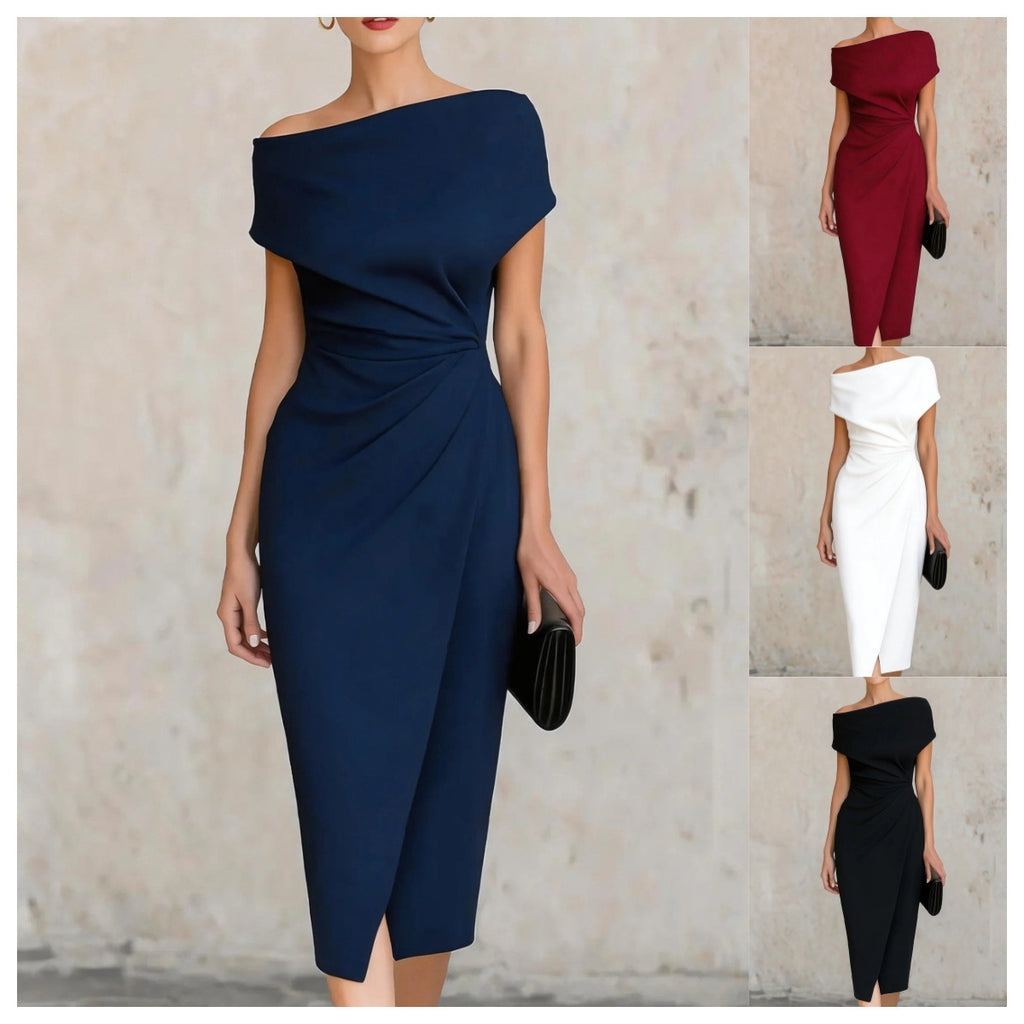 Off-Shoulder Pleated Waist Dress