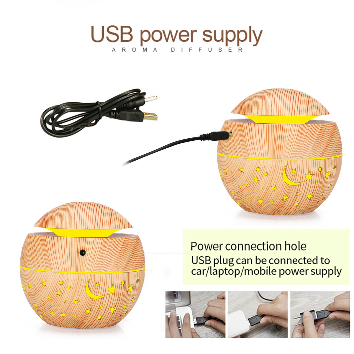 Wood Grain Star Moon USB Humidifier