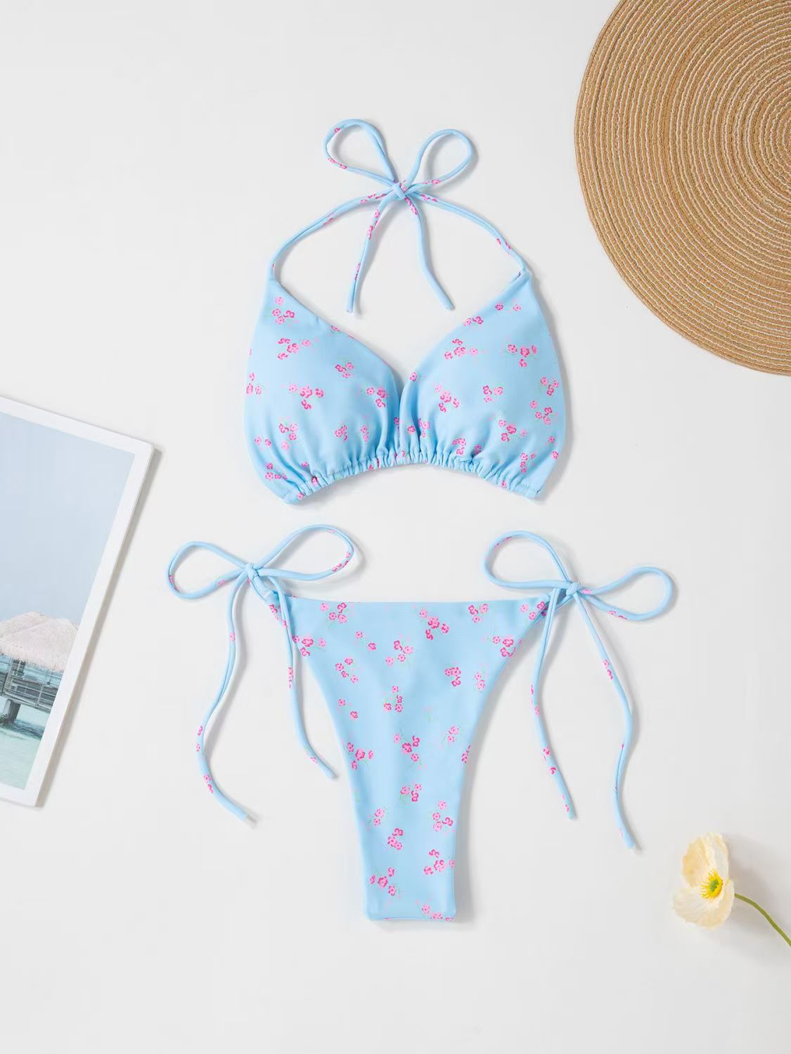 Lace-Up Three-Piece Bikini Set