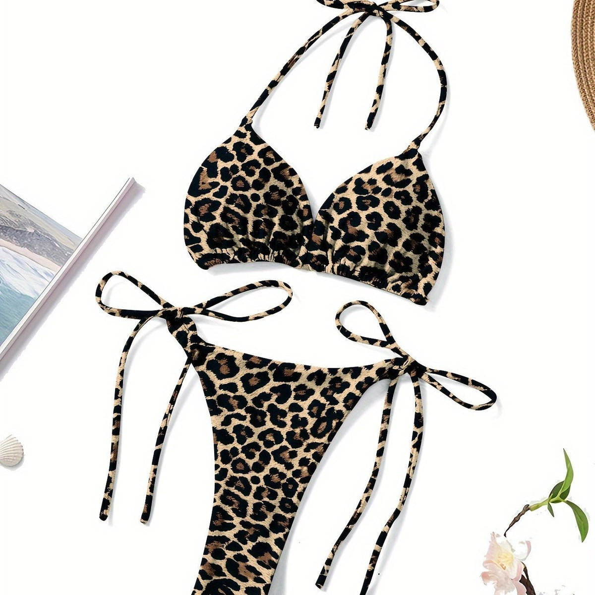 Lace-Up Three-Piece Bikini Set