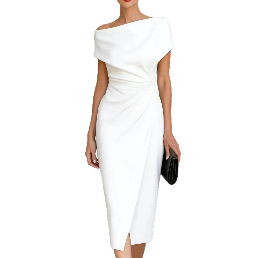 Off-Shoulder Pleated Waist Dress