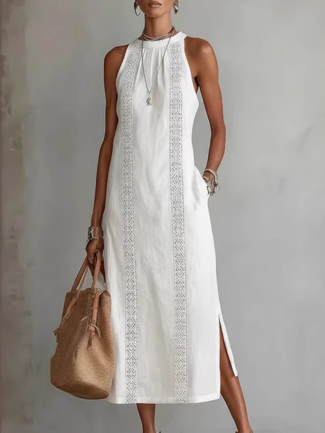 Halter Neck Lace Sleeveless Dress