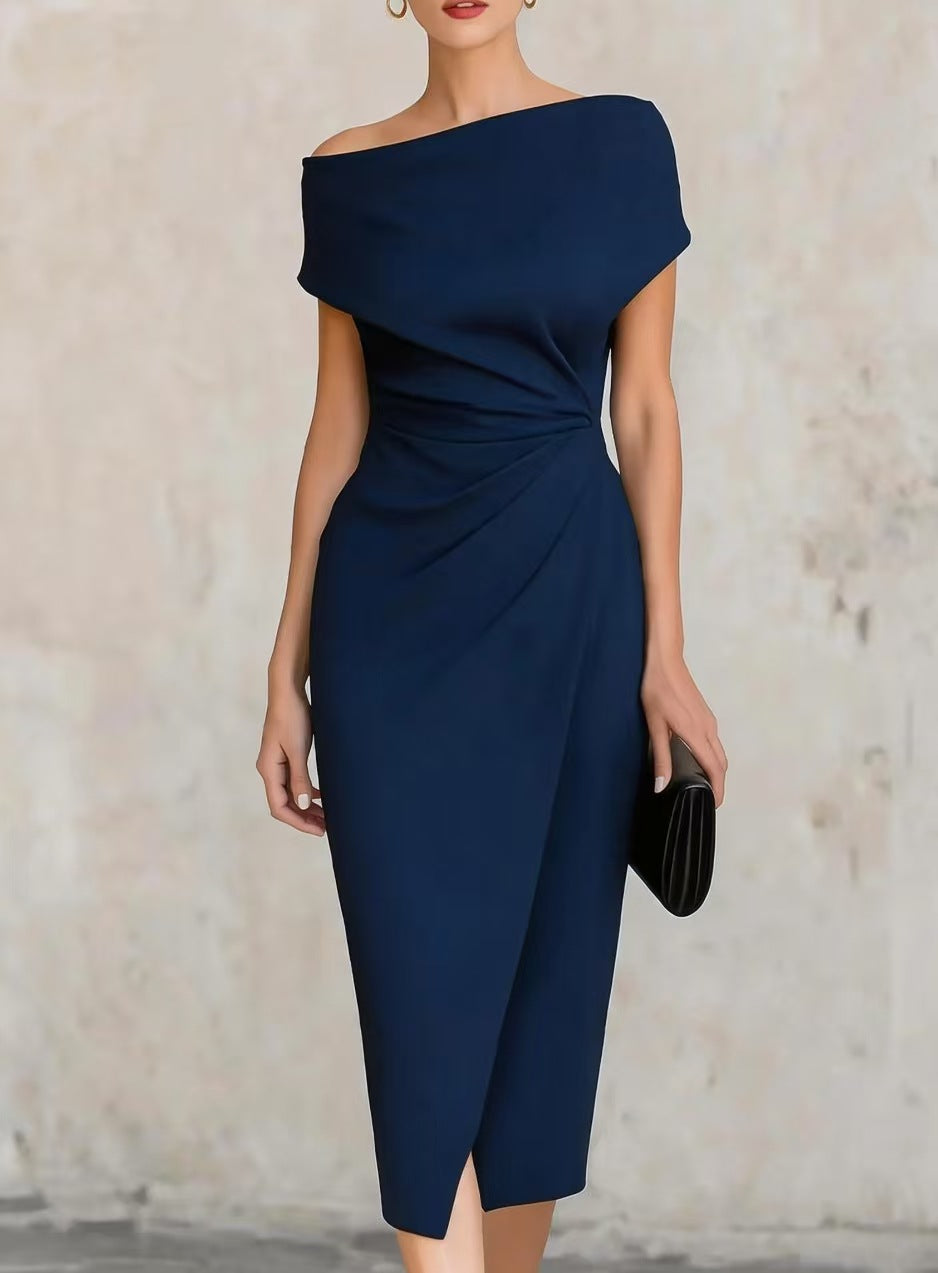 Off-Shoulder Pleated Waist Dress