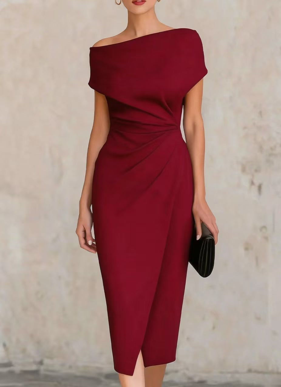 Off-Shoulder Pleated Waist Dress