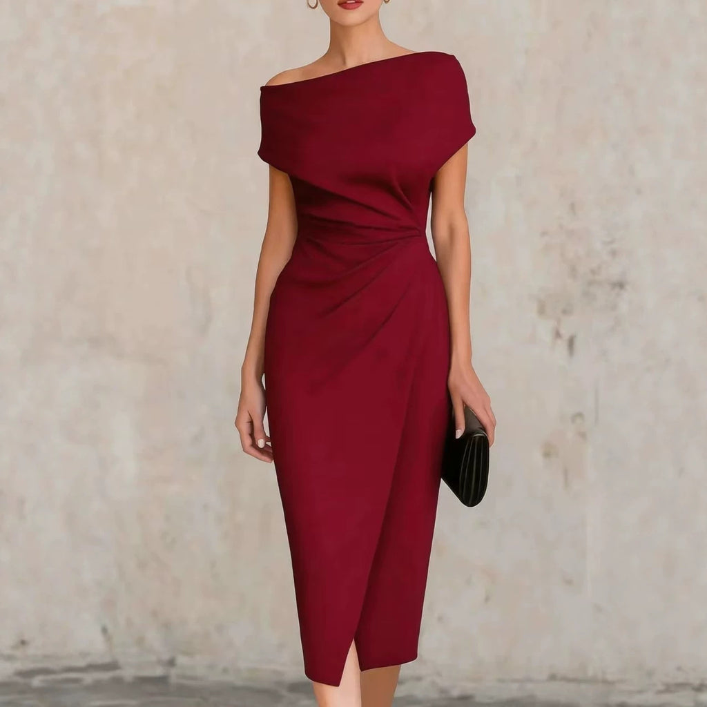 Off-Shoulder Pleated Waist Dress