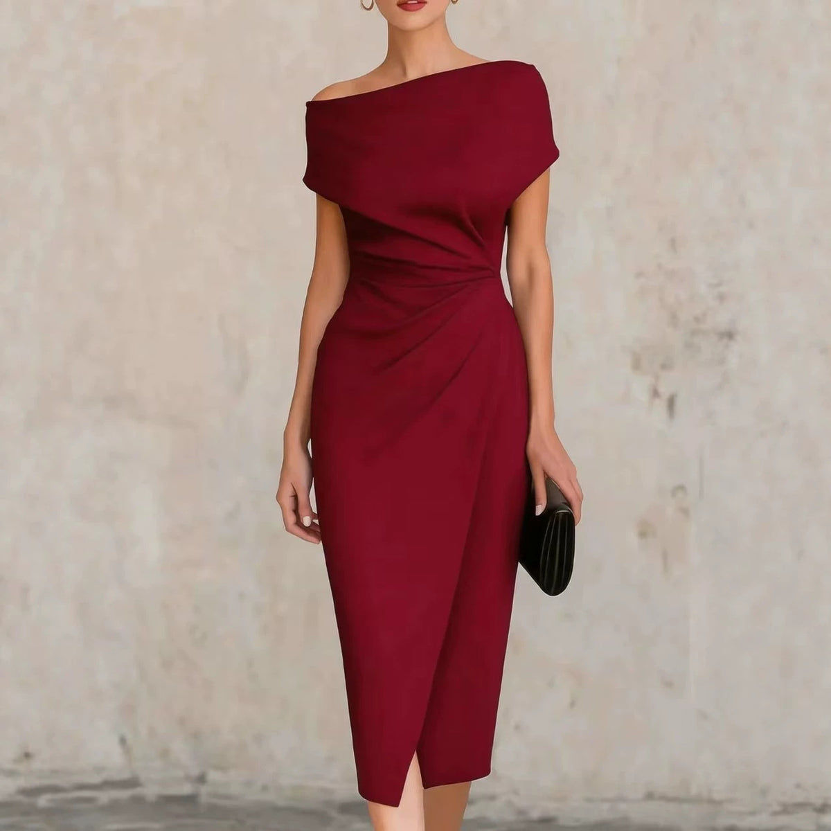 Off-Shoulder Pleated Waist Dress